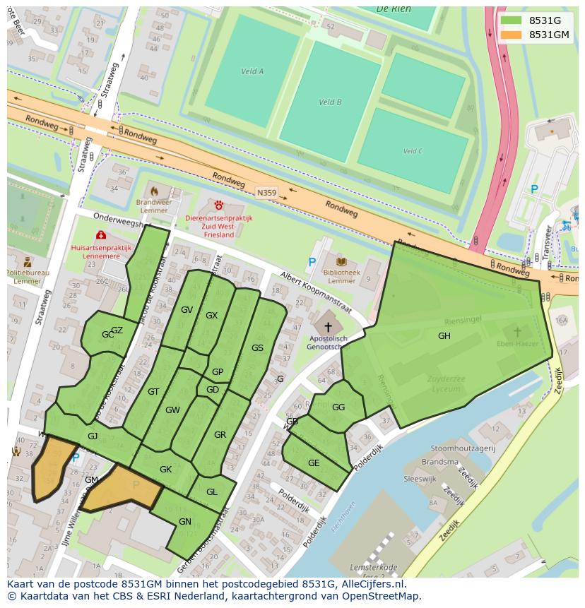 Afbeelding van het postcodegebied 8531 GM op de kaart.