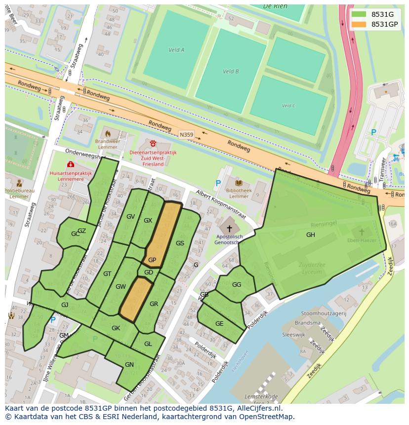Afbeelding van het postcodegebied 8531 GP op de kaart.