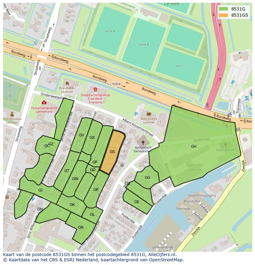 Afbeelding van het postcodegebied 8531 GS op de kaart.