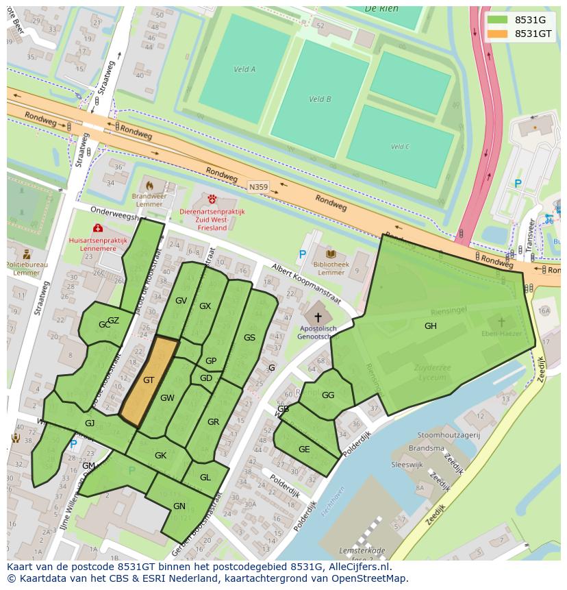 Afbeelding van het postcodegebied 8531 GT op de kaart.