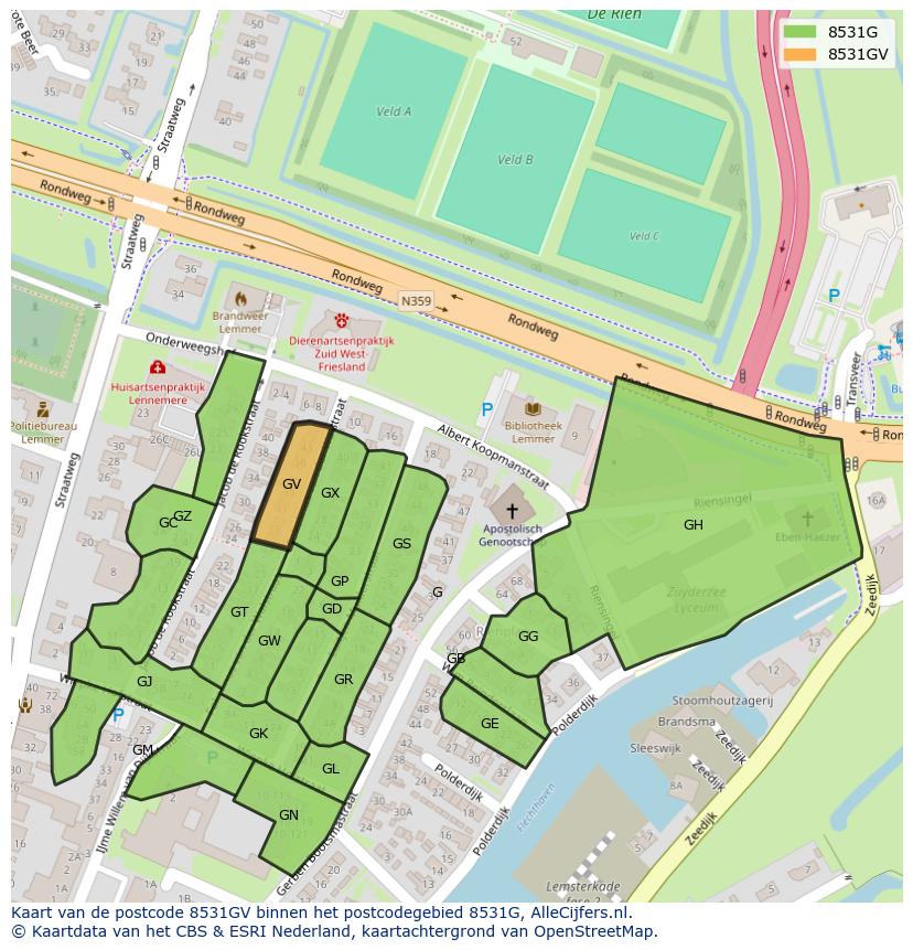 Afbeelding van het postcodegebied 8531 GV op de kaart.