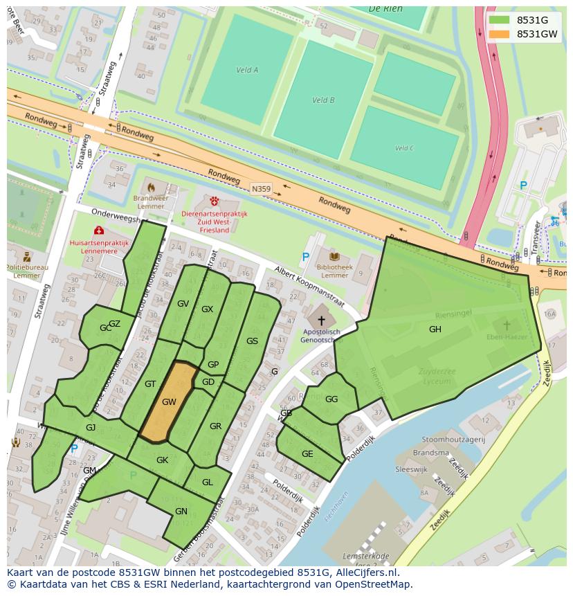 Afbeelding van het postcodegebied 8531 GW op de kaart.