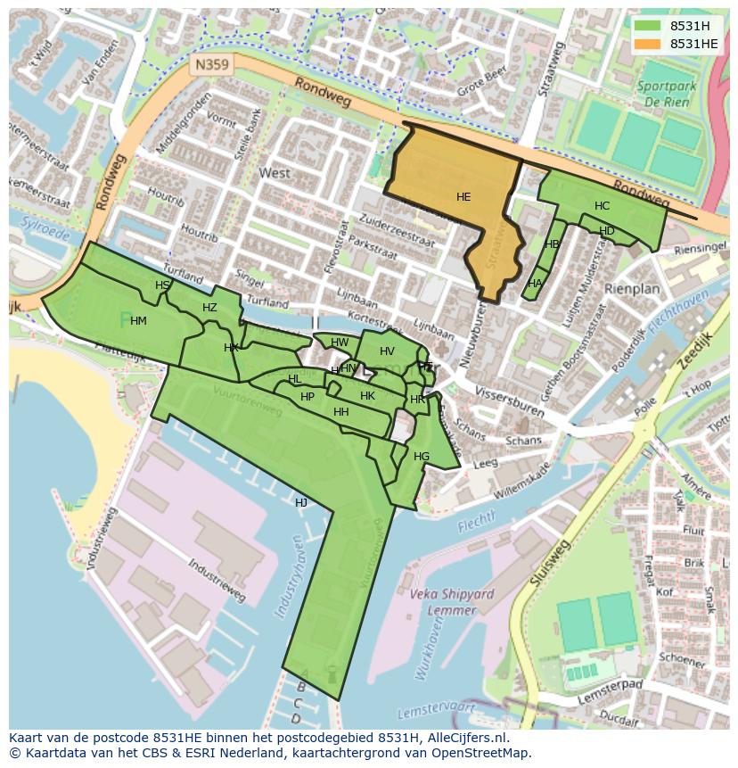 Afbeelding van het postcodegebied 8531 HE op de kaart.