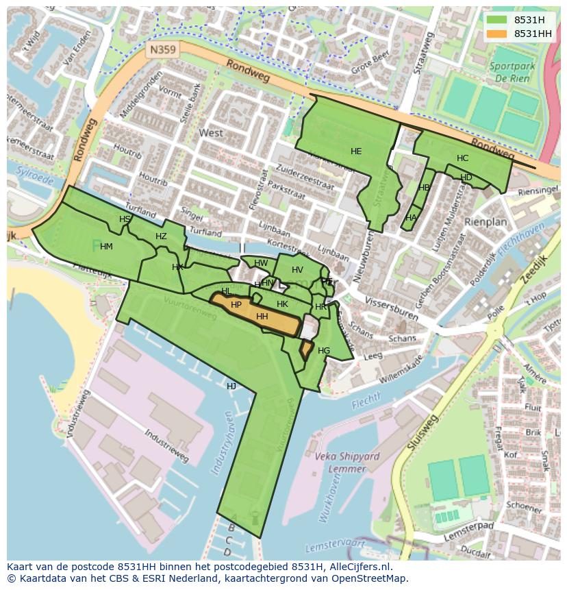 Afbeelding van het postcodegebied 8531 HH op de kaart.