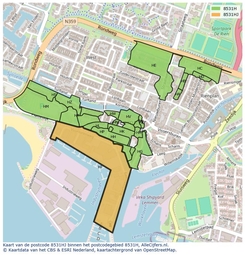 Afbeelding van het postcodegebied 8531 HJ op de kaart.
