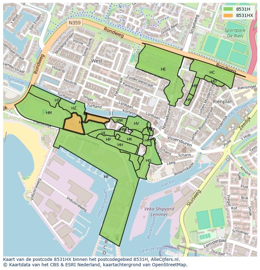 Afbeelding van het postcodegebied 8531 HX op de kaart.