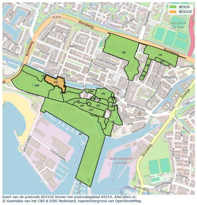 Afbeelding van het postcodegebied 8531 HZ op de kaart.
