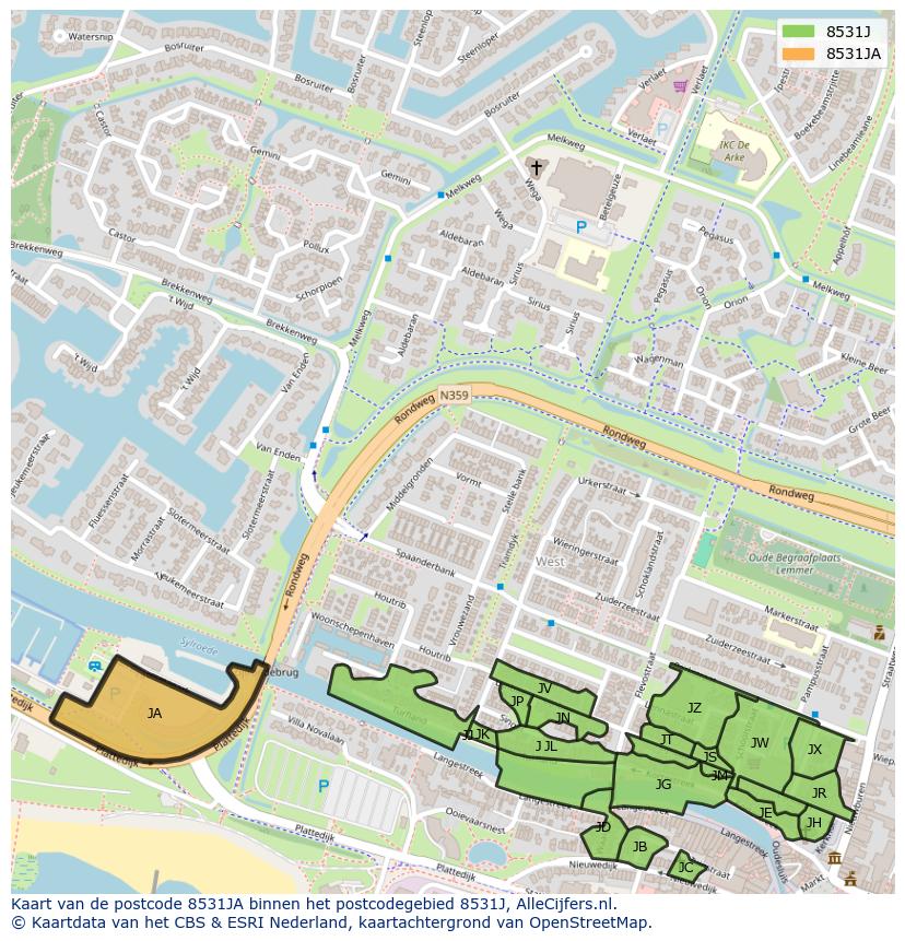 Afbeelding van het postcodegebied 8531 JA op de kaart.