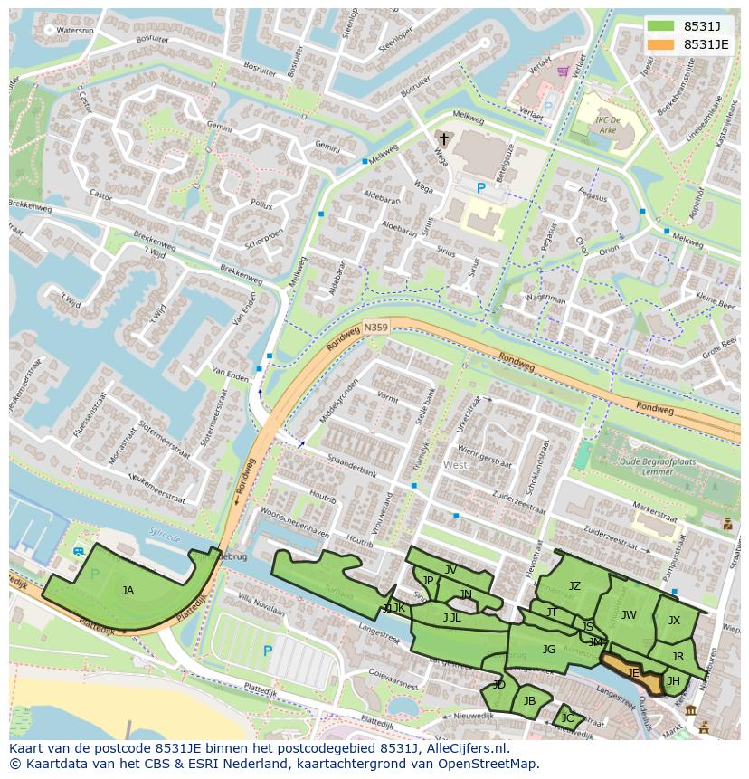 Afbeelding van het postcodegebied 8531 JE op de kaart.