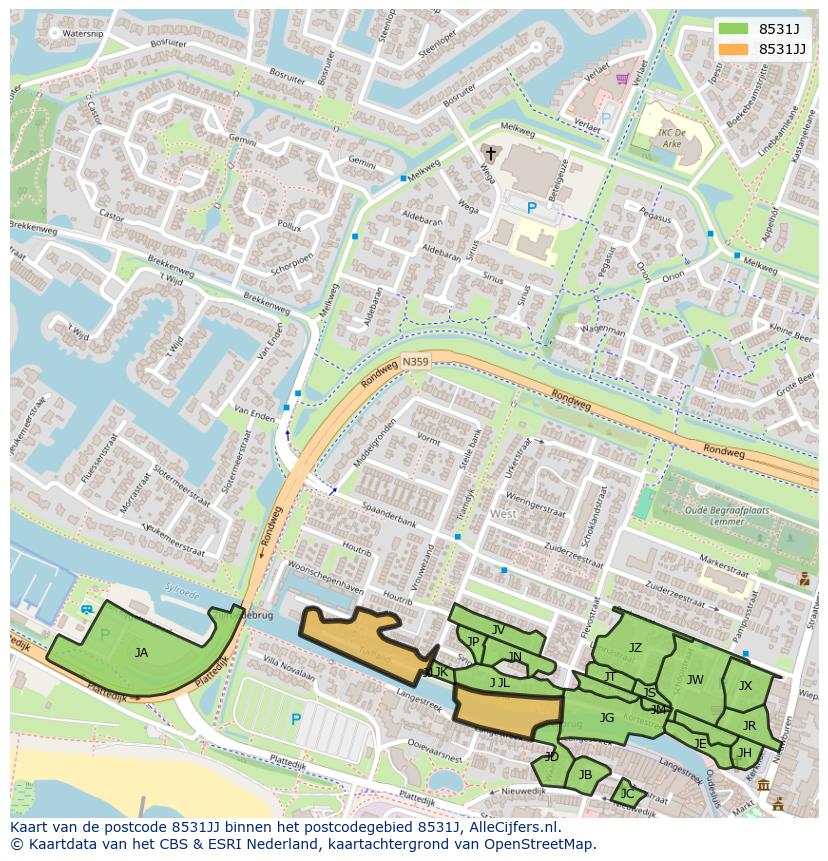 Afbeelding van het postcodegebied 8531 JJ op de kaart.