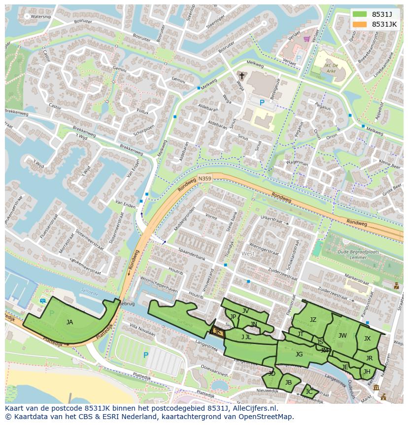 Afbeelding van het postcodegebied 8531 JK op de kaart.