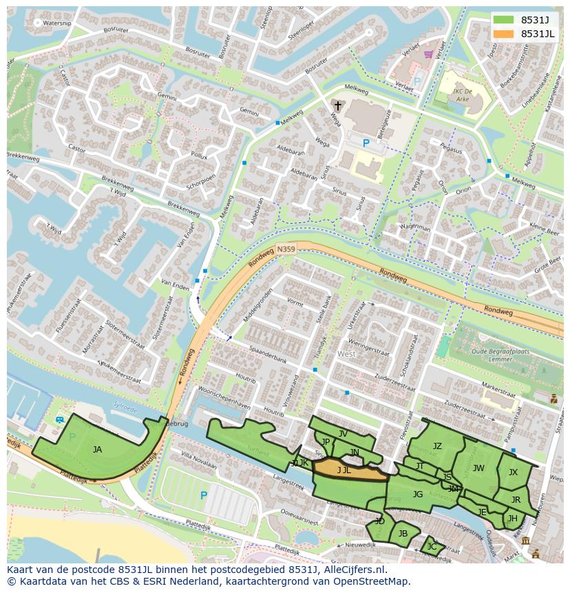 Afbeelding van het postcodegebied 8531 JL op de kaart.