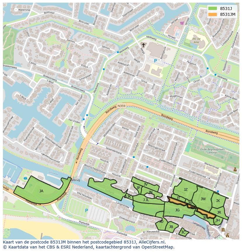 Afbeelding van het postcodegebied 8531 JM op de kaart.