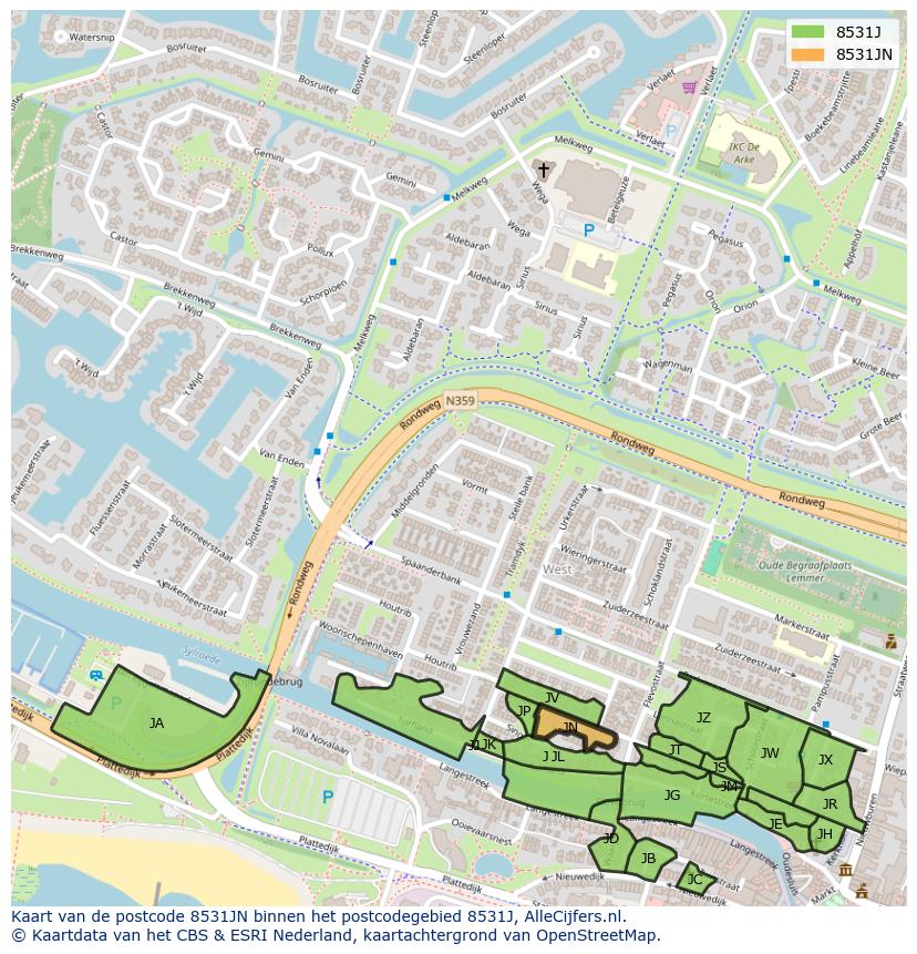 Afbeelding van het postcodegebied 8531 JN op de kaart.