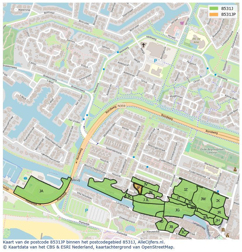 Afbeelding van het postcodegebied 8531 JP op de kaart.