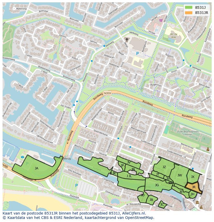 Afbeelding van het postcodegebied 8531 JR op de kaart.