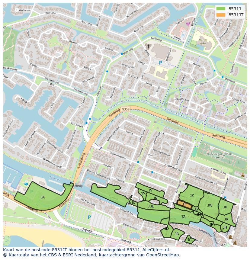 Afbeelding van het postcodegebied 8531 JT op de kaart.