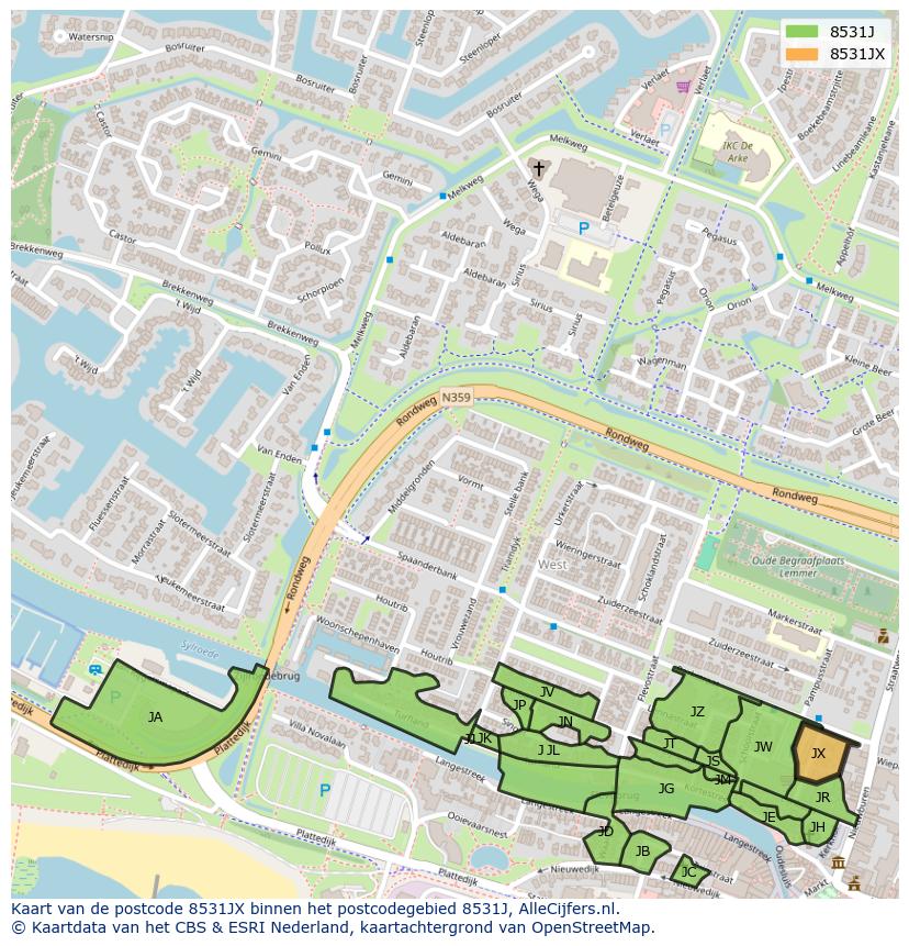 Afbeelding van het postcodegebied 8531 JX op de kaart.
