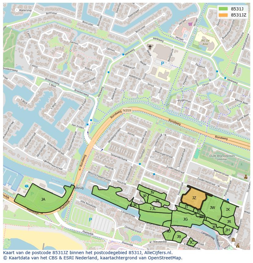 Afbeelding van het postcodegebied 8531 JZ op de kaart.