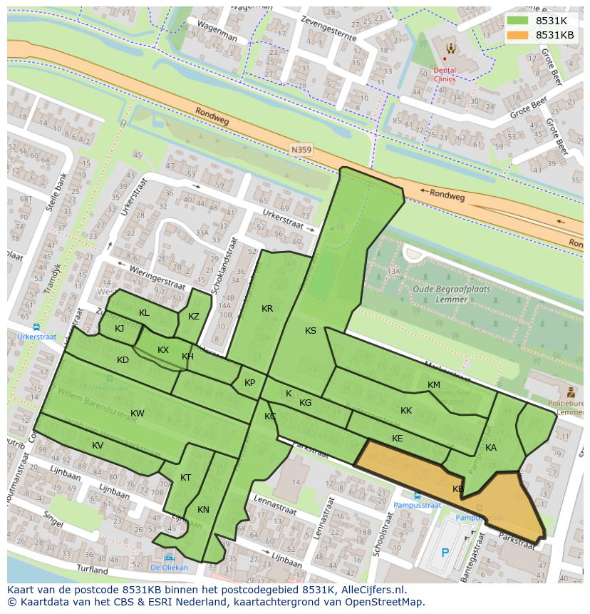 Afbeelding van het postcodegebied 8531 KB op de kaart.