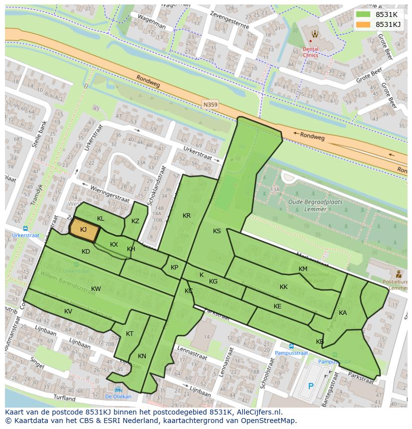 Afbeelding van het postcodegebied 8531 KJ op de kaart.