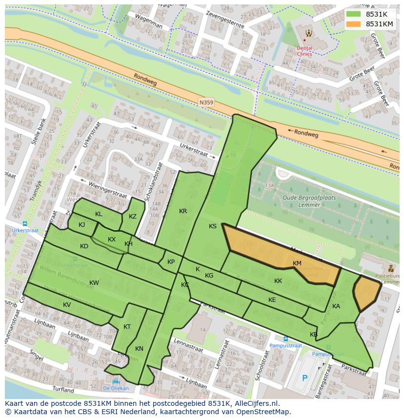 Afbeelding van het postcodegebied 8531 KM op de kaart.