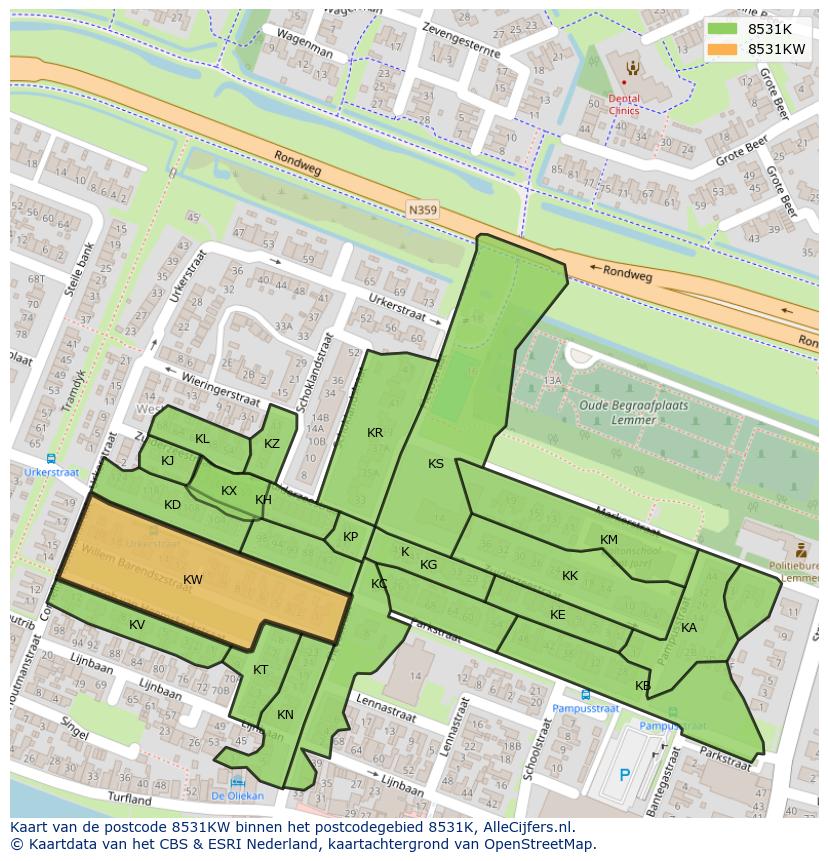 Afbeelding van het postcodegebied 8531 KW op de kaart.