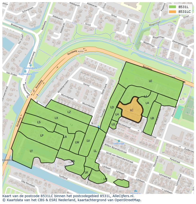 Afbeelding van het postcodegebied 8531 LC op de kaart.