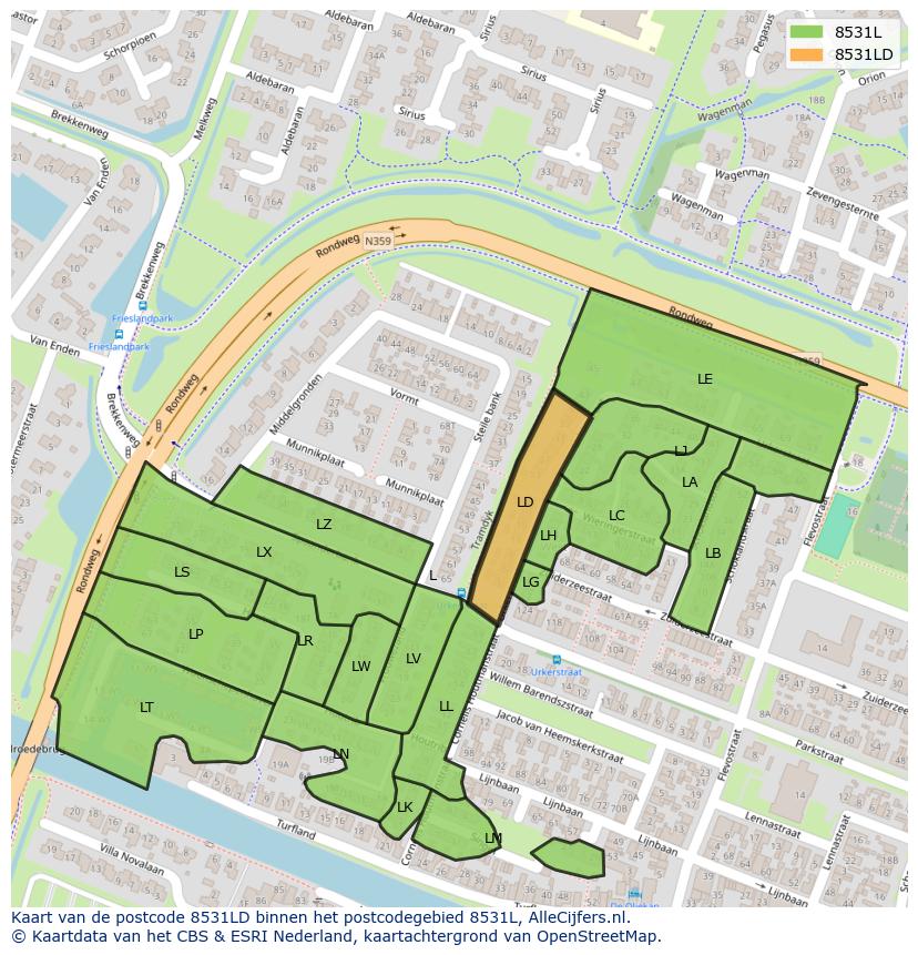 Afbeelding van het postcodegebied 8531 LD op de kaart.