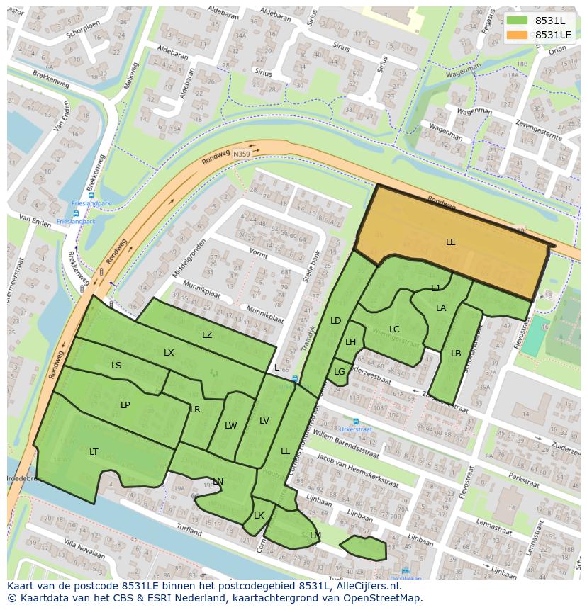 Afbeelding van het postcodegebied 8531 LE op de kaart.