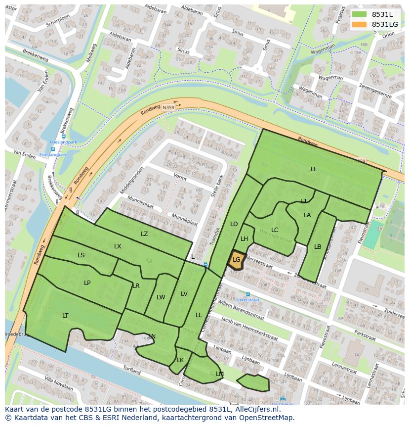 Afbeelding van het postcodegebied 8531 LG op de kaart.