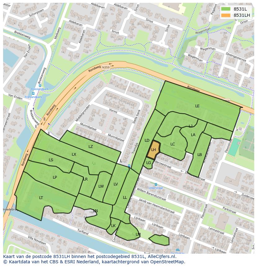 Afbeelding van het postcodegebied 8531 LH op de kaart.