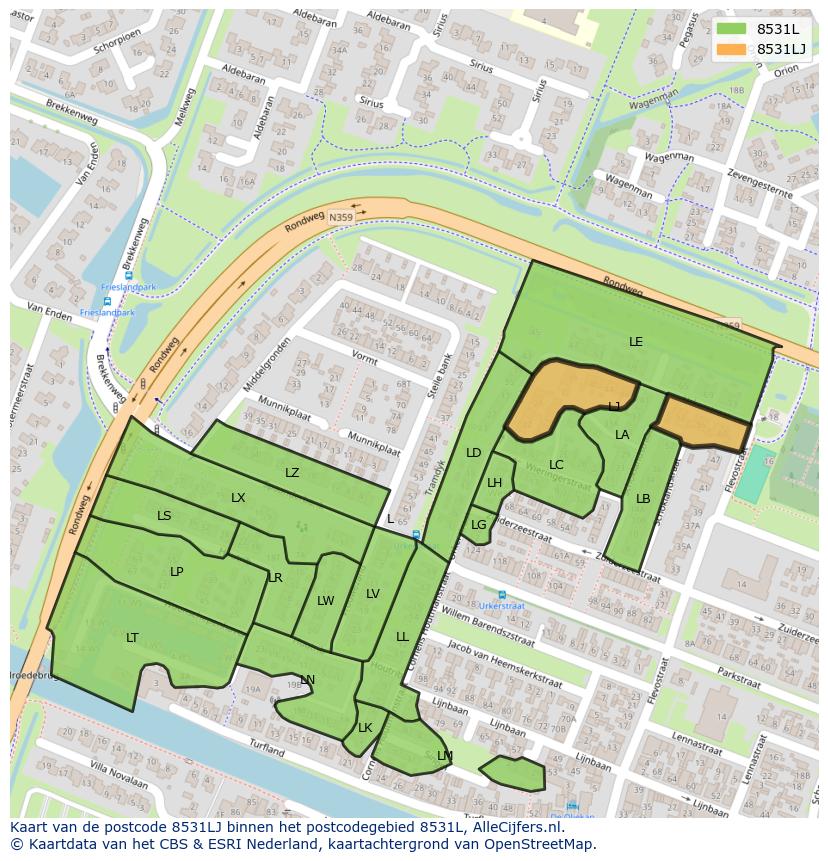 Afbeelding van het postcodegebied 8531 LJ op de kaart.