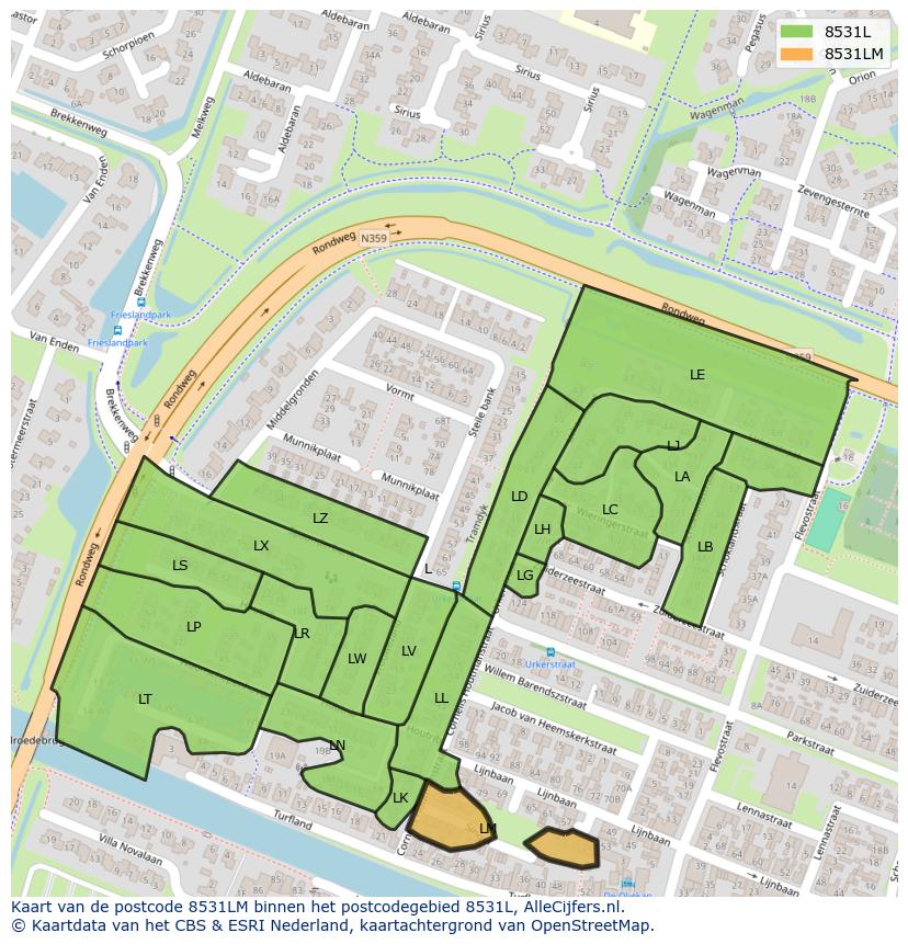 Afbeelding van het postcodegebied 8531 LM op de kaart.