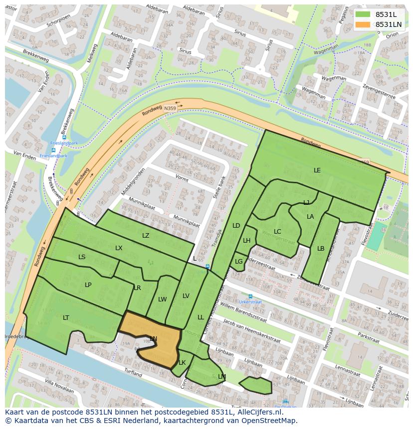 Afbeelding van het postcodegebied 8531 LN op de kaart.