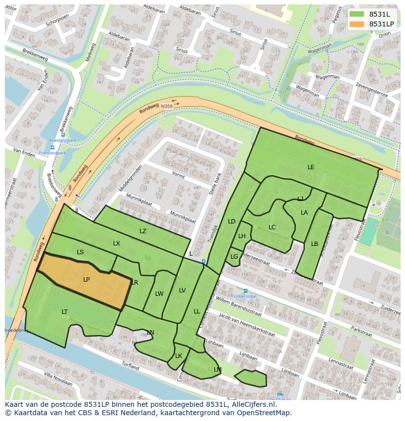 Afbeelding van het postcodegebied 8531 LP op de kaart.