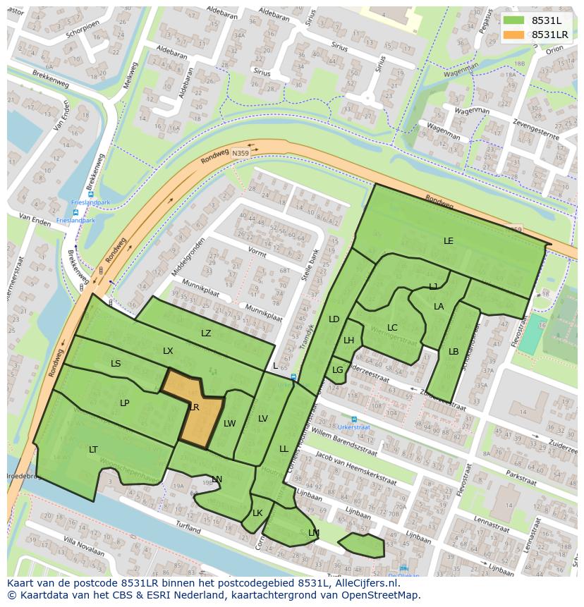 Afbeelding van het postcodegebied 8531 LR op de kaart.