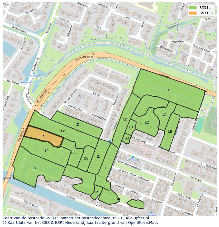 Afbeelding van het postcodegebied 8531 LS op de kaart.