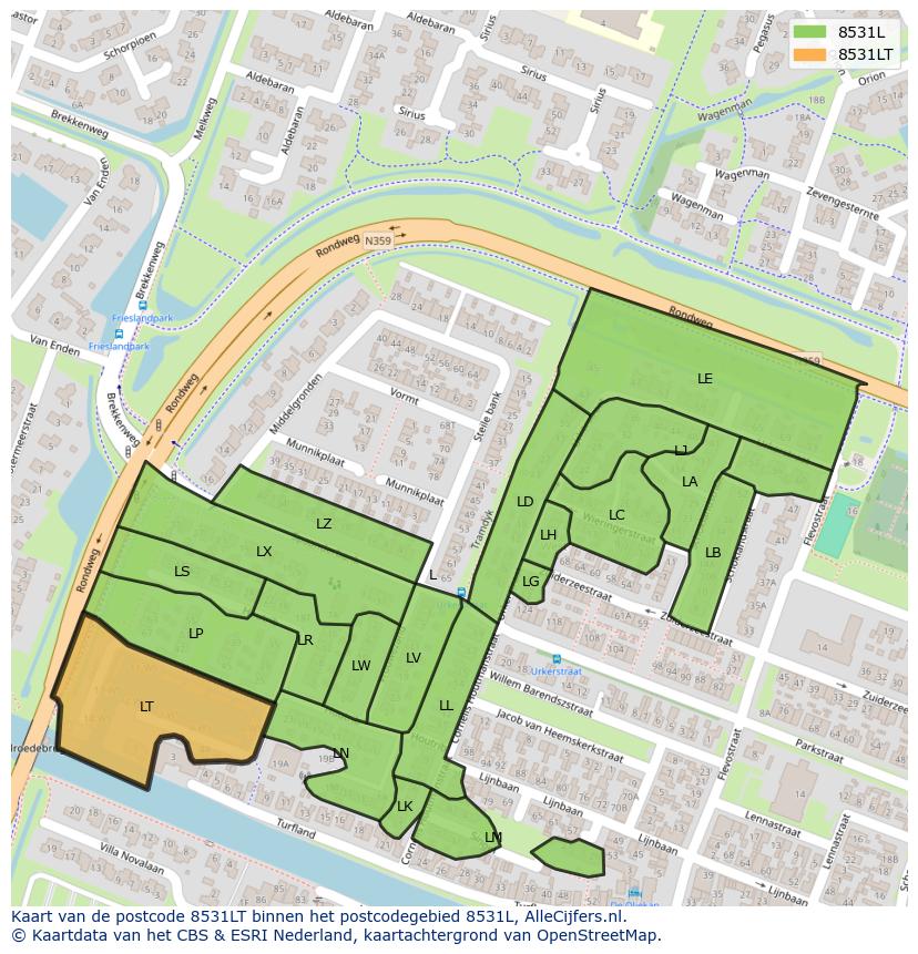Afbeelding van het postcodegebied 8531 LT op de kaart.
