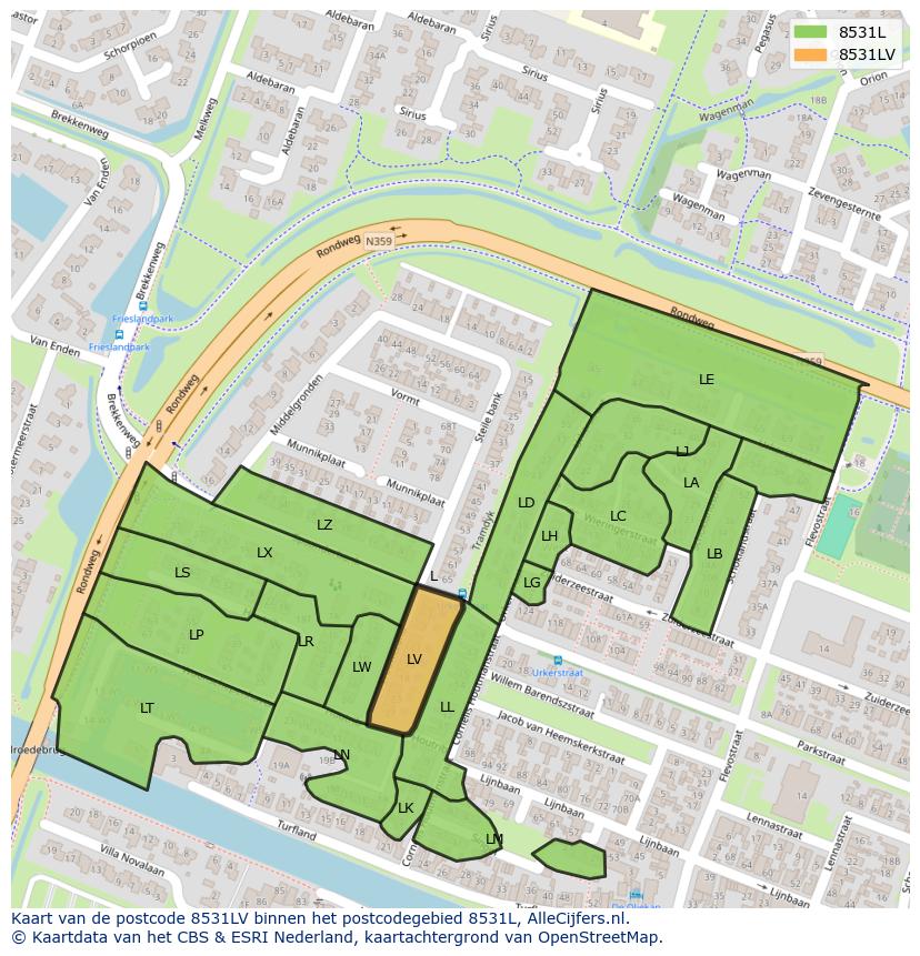 Afbeelding van het postcodegebied 8531 LV op de kaart.