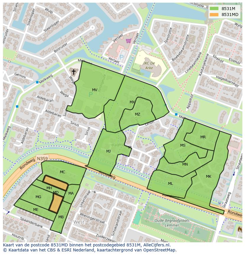 Afbeelding van het postcodegebied 8531 MD op de kaart.