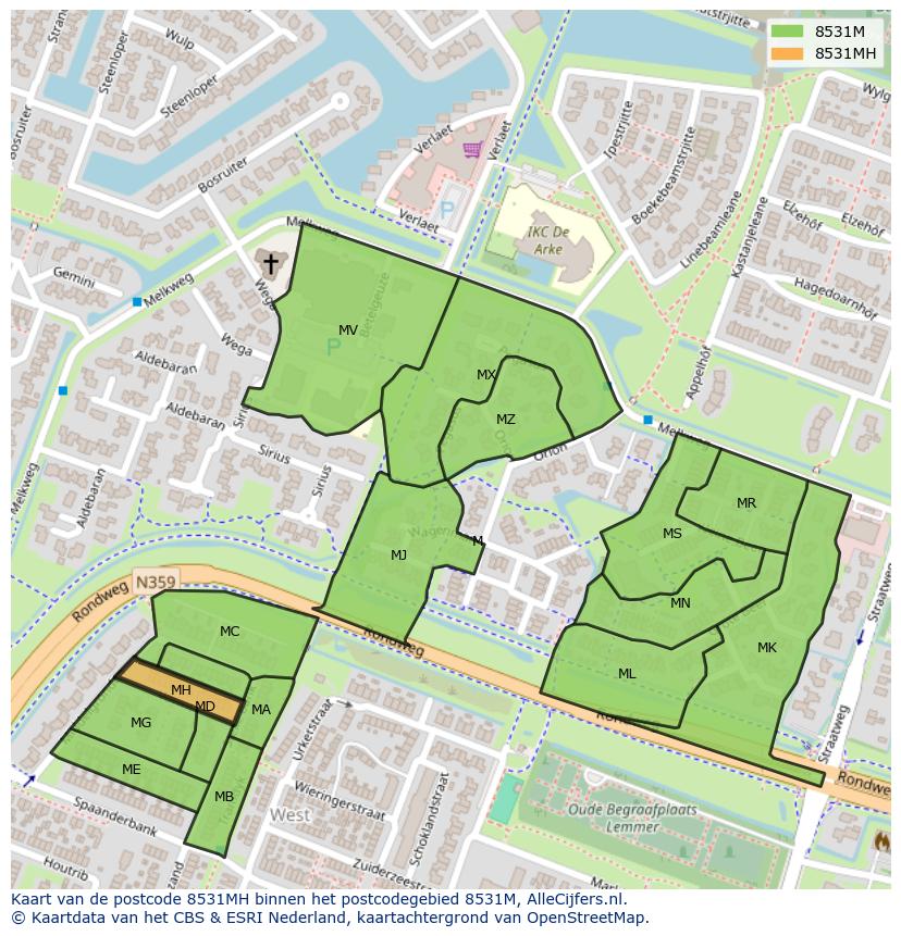 Afbeelding van het postcodegebied 8531 MH op de kaart.