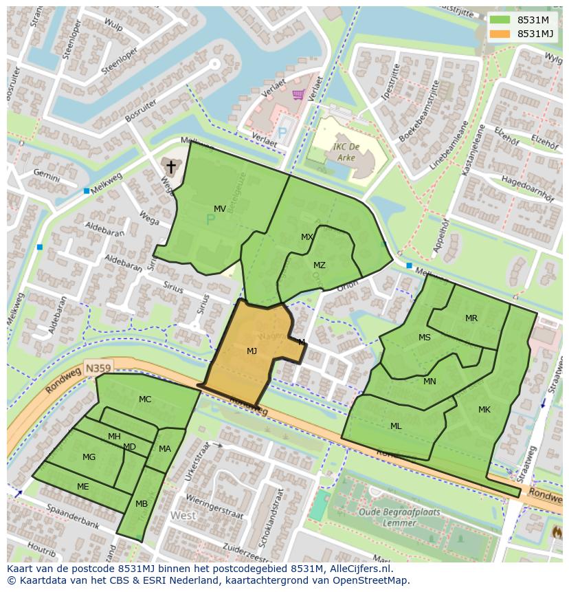 Afbeelding van het postcodegebied 8531 MJ op de kaart.