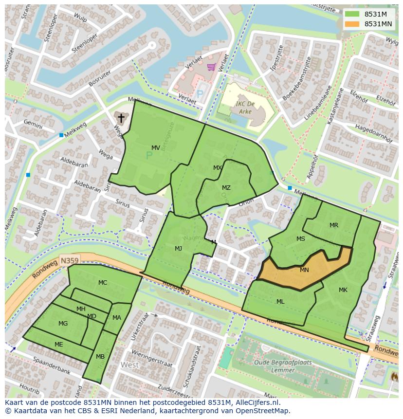 Afbeelding van het postcodegebied 8531 MN op de kaart.