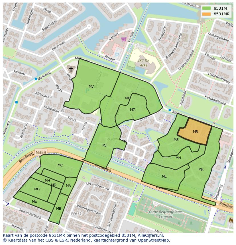 Afbeelding van het postcodegebied 8531 MR op de kaart.