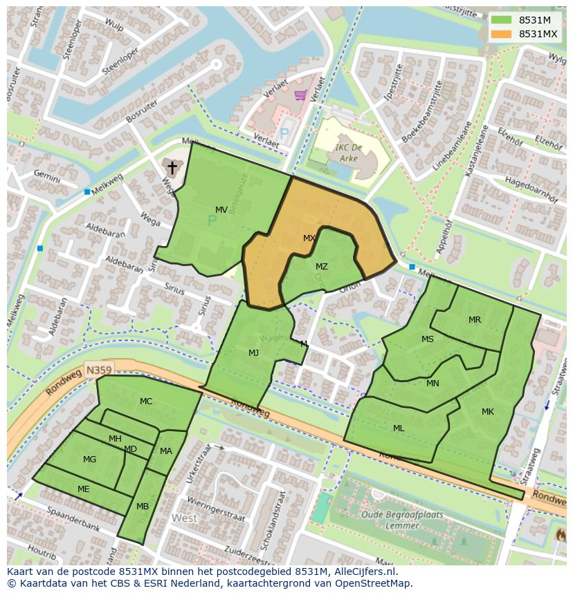 Afbeelding van het postcodegebied 8531 MX op de kaart.
