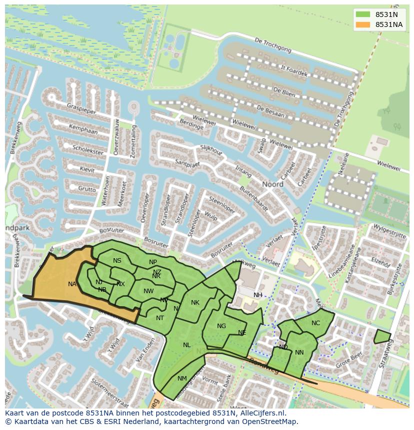 Afbeelding van het postcodegebied 8531 NA op de kaart.