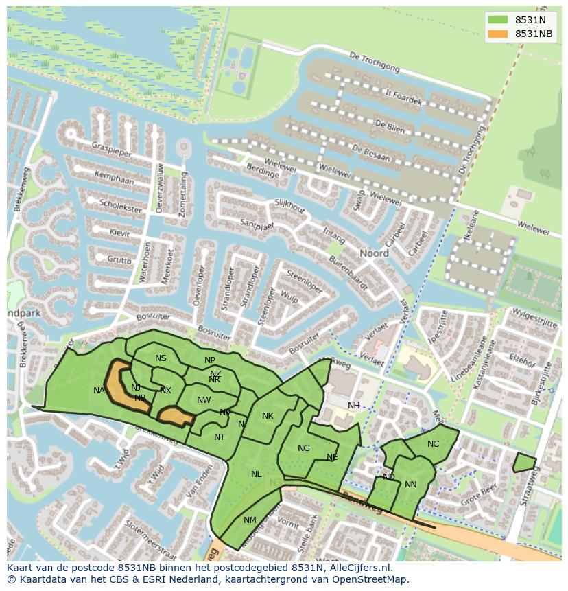 Afbeelding van het postcodegebied 8531 NB op de kaart.