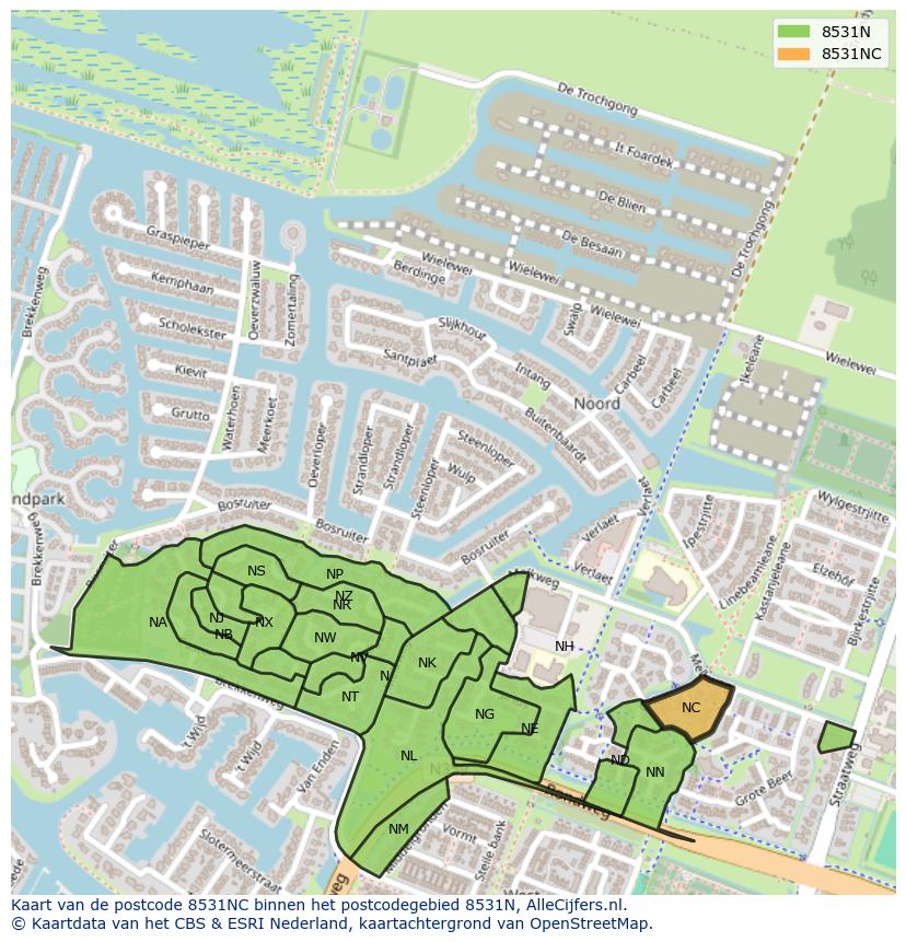 Afbeelding van het postcodegebied 8531 NC op de kaart.