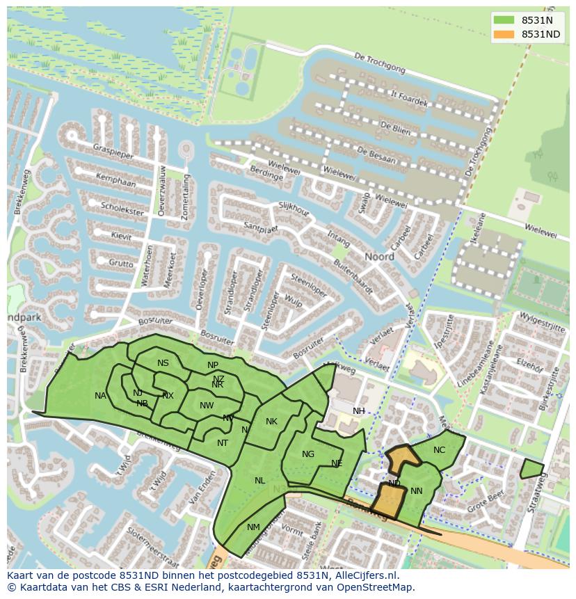 Afbeelding van het postcodegebied 8531 ND op de kaart.